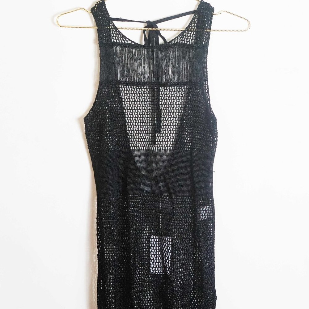 Lovers + Friends Black Fringe Coverup Dress M - Picture 2 of 5